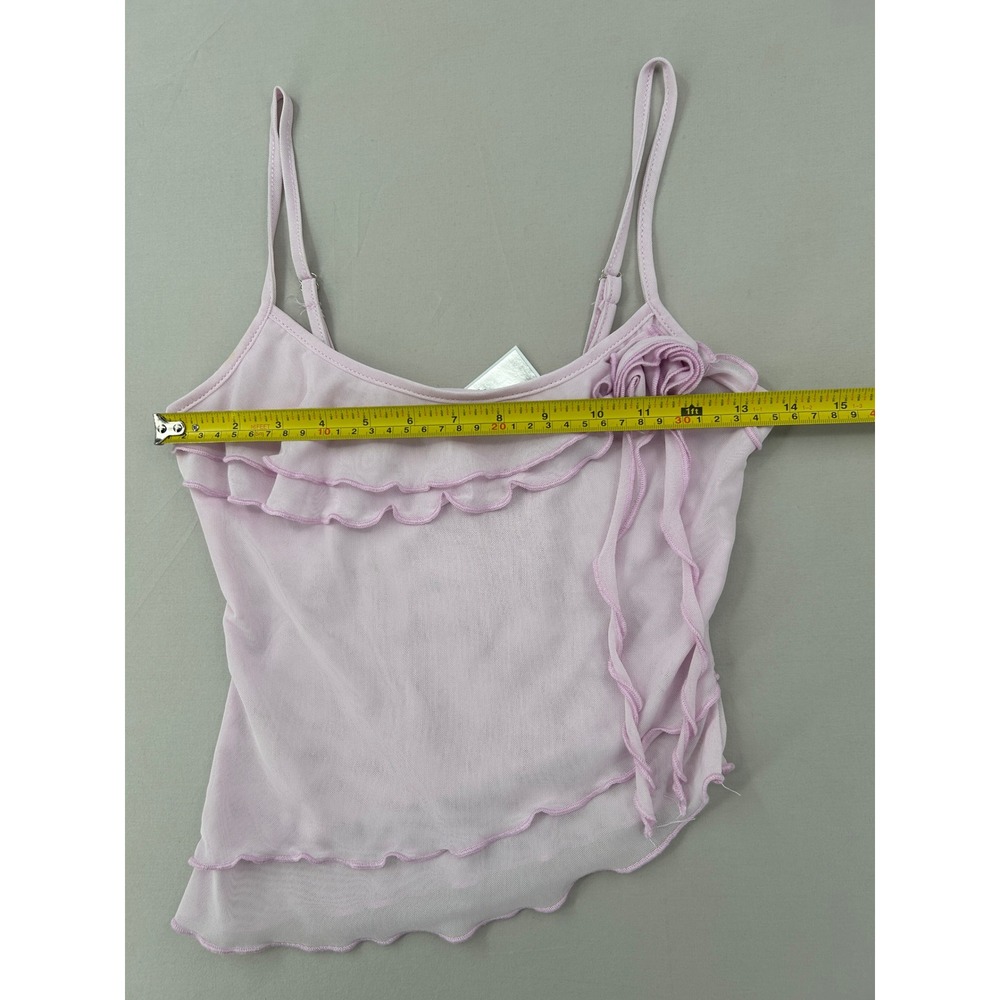 Lilac Pink Mesh Ruffle Rosette Camisole Top Asymmetrical Y2K Cami Size Small - Picture 7 of 9